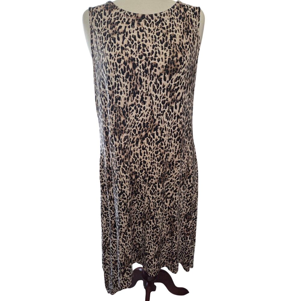 Chicos Leopard Animal Print Sleeveless Midi Dress Size 14 Fun Streetwear Classic